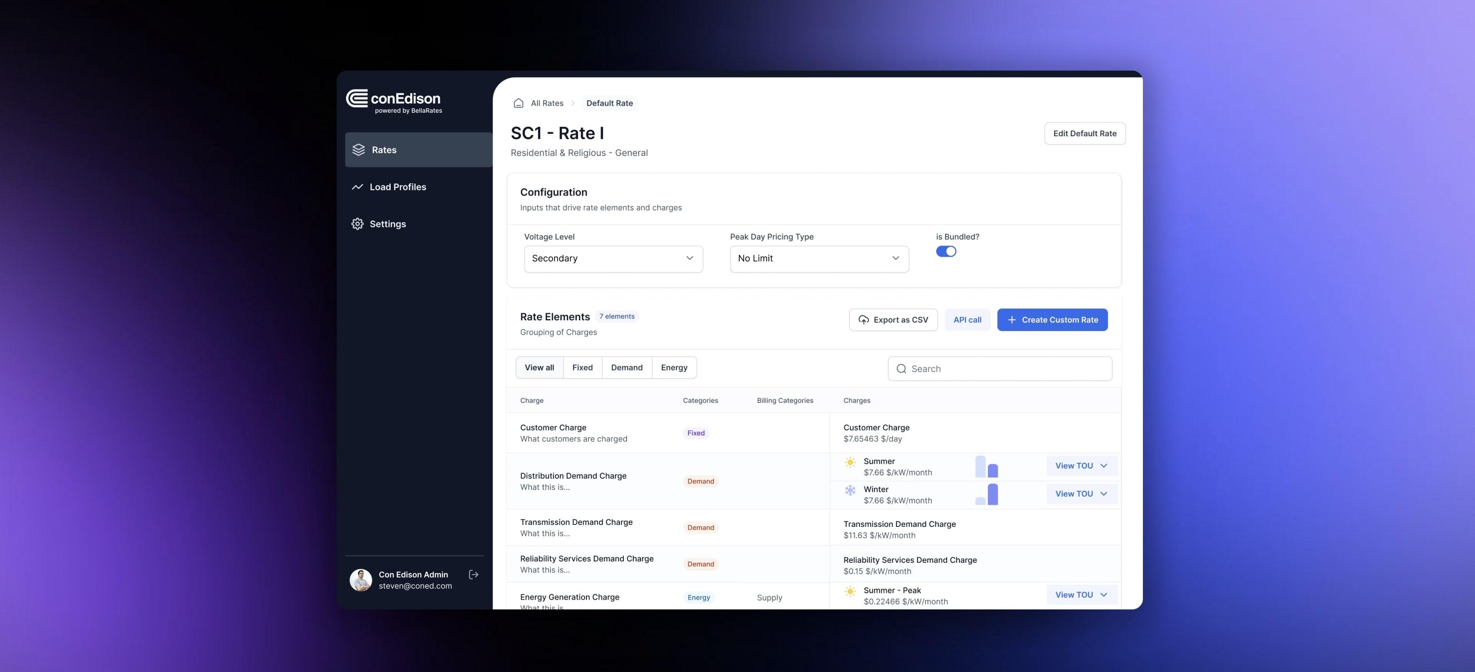 Image of a the BellaRates dashboard