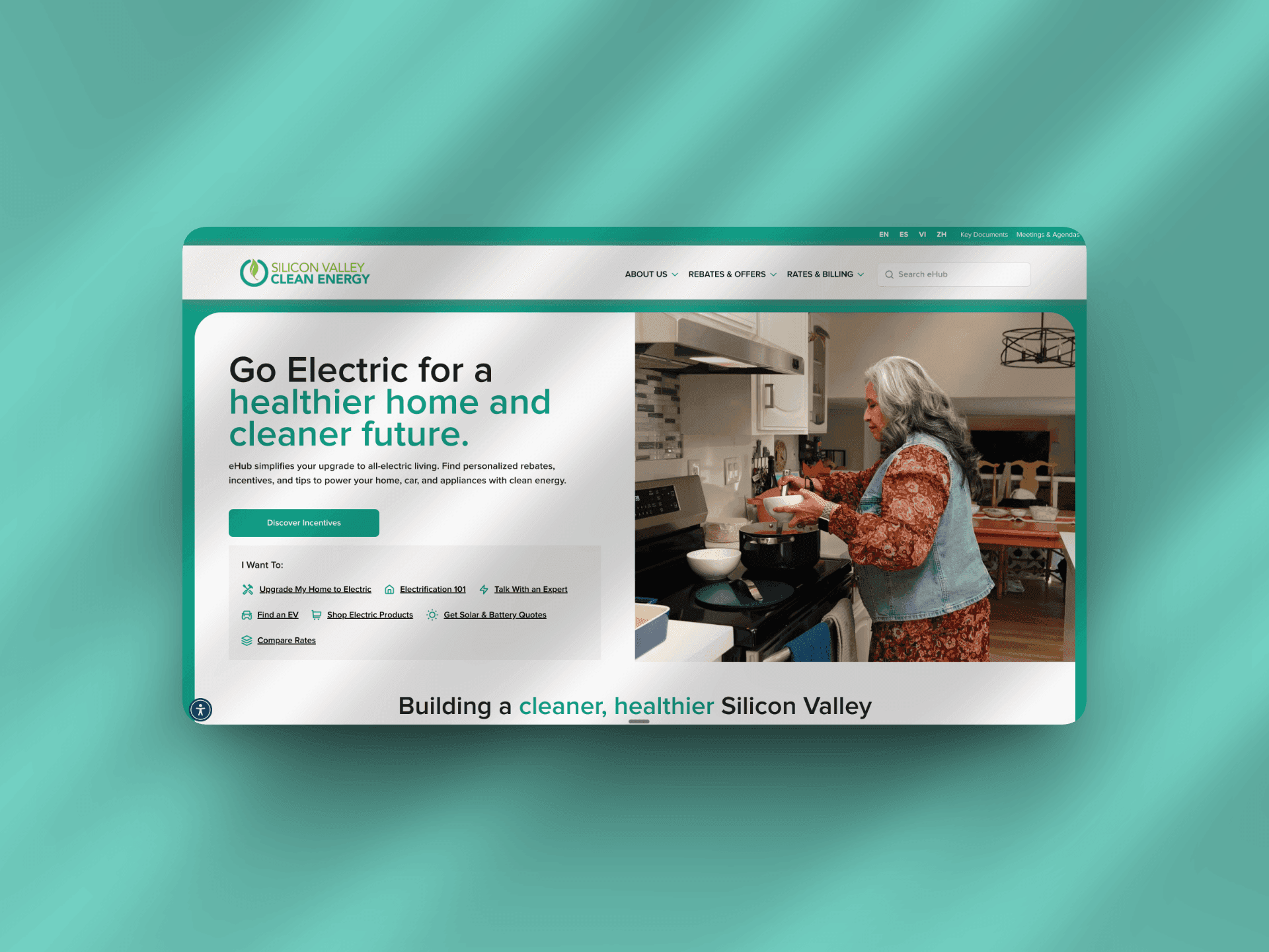 The eHub home page, guiding customers to their next electrification step by where they are.
